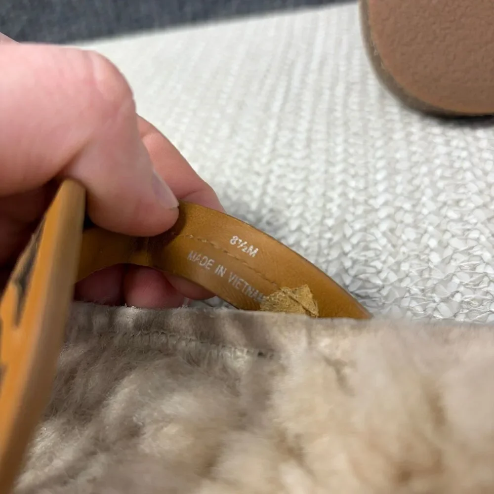 Tory Burch Miller Cloud Sandals Shearling Fur Brown Leather Thong Women’s 8.5 M